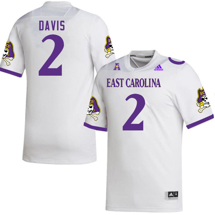 Men #2 BJ Davis ECU Pirates 2023 College Football Jerseys Stitched-White